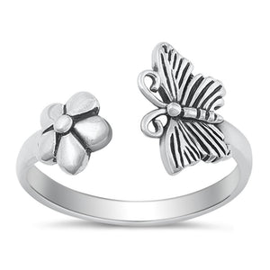 Open Oxidized Butterfly Daisy Flower Ring .925 Sterling Silver Band Sizes 4-10