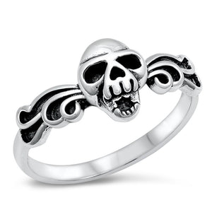 Oxidized Skull Skeleton Biker Flames Ring .925 Sterling Silver Band Sizes 5-10