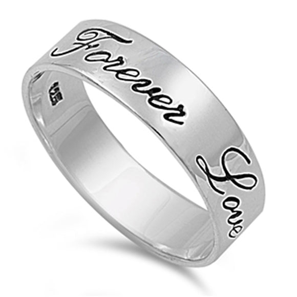 Forever Love Script Engraved Wedding Ring .925 Sterling Silver Band Sizes 4-13