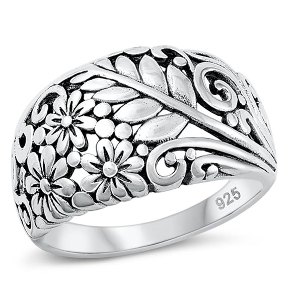 Oxidized Karen's Flower Leaf Filigree Ring .925 Sterling Silver Band Sizes 5-12