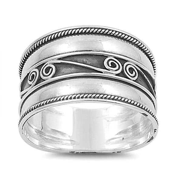 Bali Rope Swirl Polished Wide Thumb Ring New 925 Sterling Silver Band Sizes 5-12