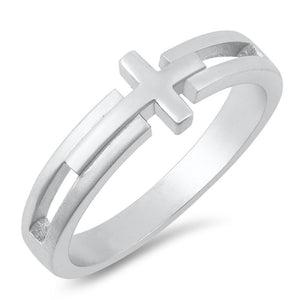 Sterling Silver Woman's Sideways Cross Love Ring Polished Band 7mm Sizes 5-12