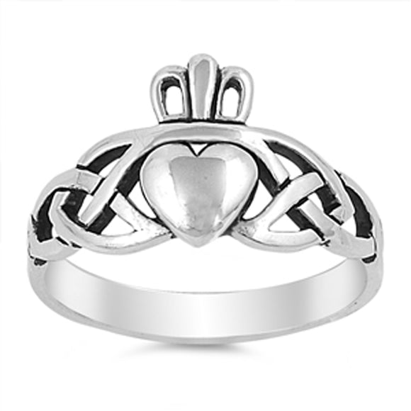 Oxidized Celtic Knot Claddagh Heart Ring New 925 Sterling Silver Band Sizes 4-12