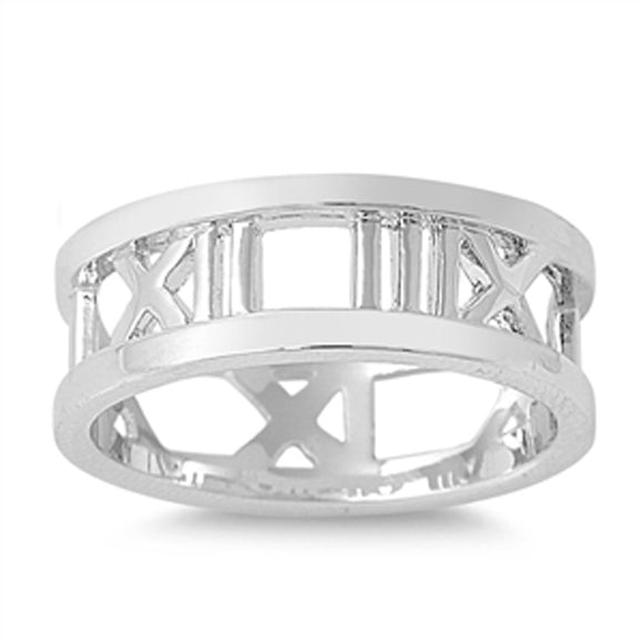 Men's Roman Numeral Eternity Cute Ring New 925 Sterling Silver Band Sizes 4-12