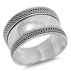 Bali Simple Braid Rope Polished Wide Ring .925 Sterling Silver Band Sizes 6-12