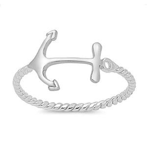 Thin Fashion Anchor Unique Ring New .925 Sterling Silver Rope Band Sizes 2-13