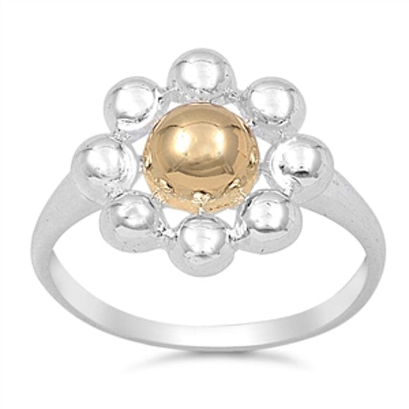 Gold Tone Flower Ball Cluster Cute Ring New .925 Sterling Silver Band Sizes 4-11