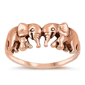 Rose Gold-Tone Elephant Friendship Ring New .925 Sterling Silver Band Sizes 5-12