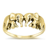 Gold-Tone Elephant Friendship Ring .925 Sterling Silver Animal Band Sizes 5-12