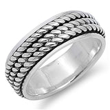 Oxidized Spinner Rope Wedding Ring New .925 Sterling Silver Wide Band Sizes 4-14