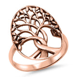 Oxidized Rose Gold-Tone Tree of Life Ring .925 Sterling Silver Band Sizes 4-12