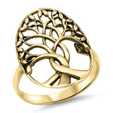 Oxidized Yellow Gold-Tone Tree of Life Ring .925 Sterling Silver Band Sizes 4-12