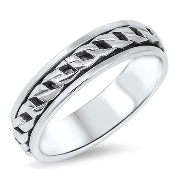 Spinner Curb Link Chain Design Unique Ring .925 Sterling Silver Band Sizes 4-13