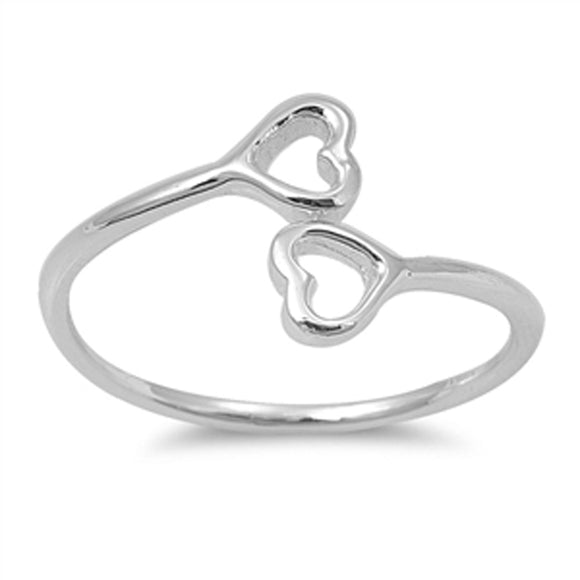 Girl's Double Heart Cutout Promise Ring New .925 Sterling Silver Band Sizes 3-9