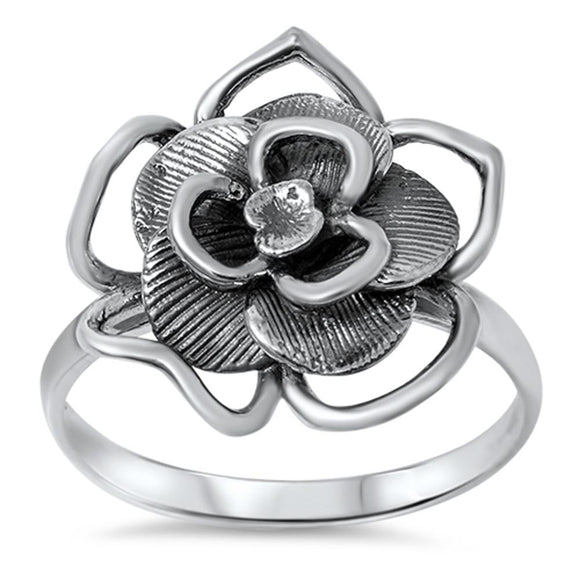 Women's Detailed Flower Rose Cutout Ring New 925 Sterling Silver Band Sizes 5-10