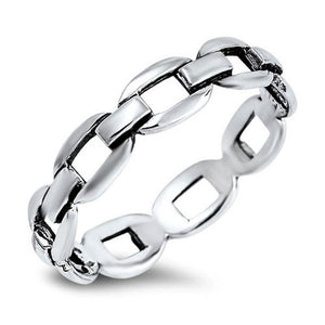 Men's Curb Link Chain Design Eternity Ring .925 Sterling Silver Band Sizes 5-10