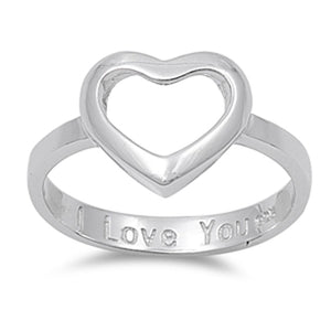 Women's I Love You Cutout Heart Ring New .925 Sterling Silver Band Sizes 4-10