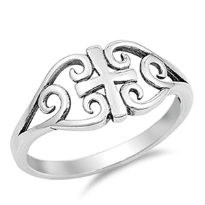 Beautiful Filigree Swirl Cross Ring Love Heart New .925 Sterling Silver Band Sizes 4-9