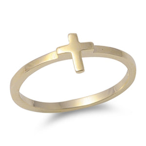 Gold Tone Cross Christian Promise Ring New .925 Sterling Silver Band Sizes 4-10