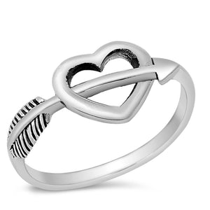 Cutout Heart Shooting Arrow Promise Ring New 925 Sterling Silver Band Sizes 4-10