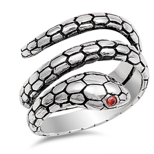 Snake Garnet CZ Eyes Scale Serpent Ring New .925 Sterling Silver Band Sizes 6-11