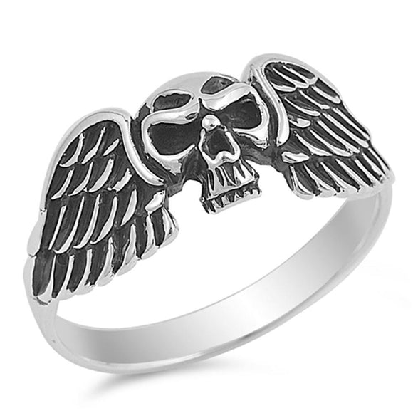 Skull Angel Wings Biker Ring New .925 Sterling Silver Evil Band Sizes 7-13