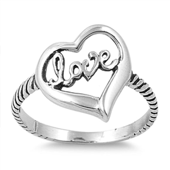 Love Heart Word Promise Ring New .925 Sterling Silver Bali Rope Band Sizes 5-11