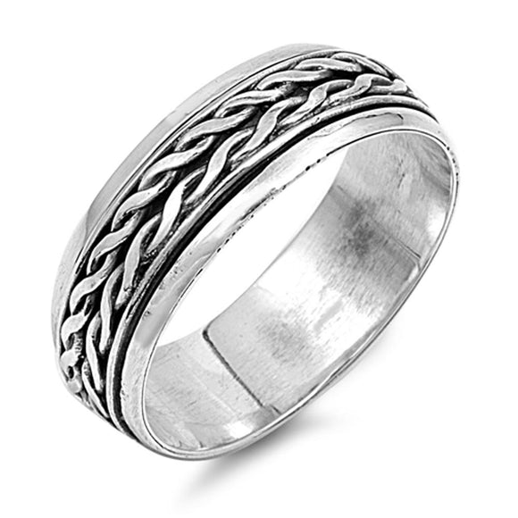 Men's Spinner Celtic Knot Weave Wedding Ring 925 Sterling Silver Band Sizes 6-13