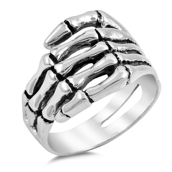 Skeleton Hand Biker Ring New .925 Sterling Silver Band Sizes 7-14