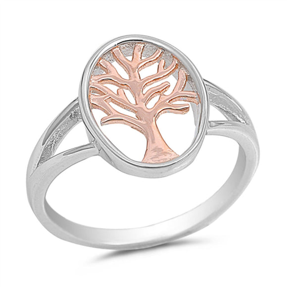 Rose Gold-Tone Tree of Life Ring .925 Sterling Silver Branches Band Sizes 5-10