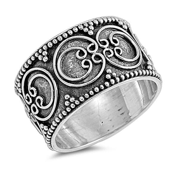 Bali Bead Hoop Fashion Ring New .925 Sterling Silver Thin Band Sizes 5-12