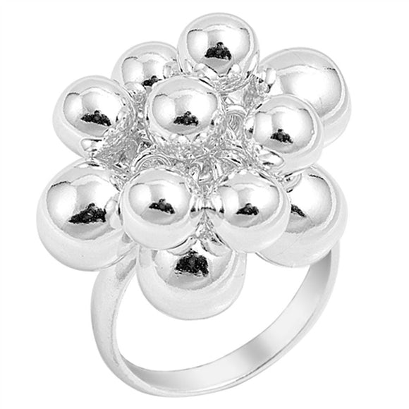 High Polish Ball Cluster Fashion Ring New .925 Sterling Silver Band Sizes 5-10