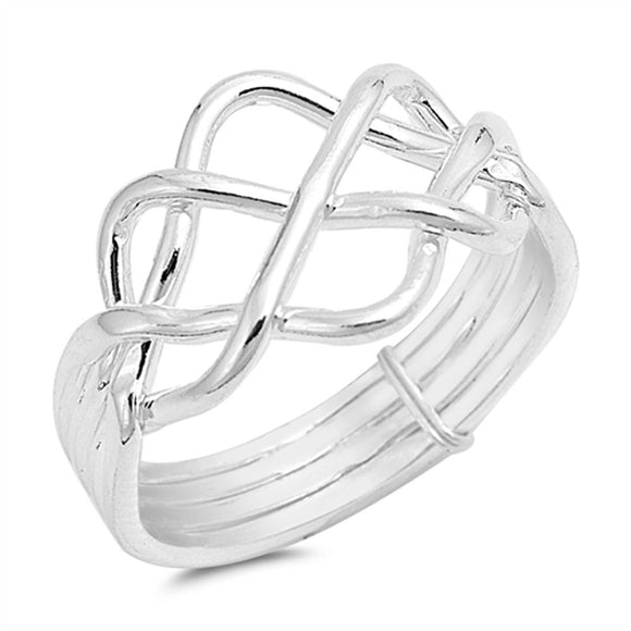 High Polish Bar Knot Puzzle Ring New .925 Sterling Silver Band Sizes 5-13