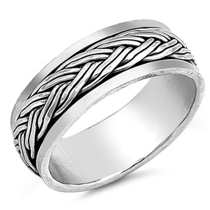 Oxidized Spinner Weave Knot Rope Wedding Ring Sterling Silver Band Sizes 7-13