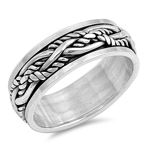 Oxidized Spinner Weave Knot Vine Wedding Ring Sterling Silver Band Sizes 7-13