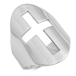 Large Wide Cutout Cross Christian Ring New .925 Sterling Silver Band Sizes 6-12