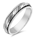 Oxidized Spinner Grooved Wedding Ring New .925 Sterling Silver Band Sizes 7-13