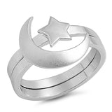 Unique Moon Star Ring Set New .925 Sterling Silver Cute Polished Band Sizes 5-12