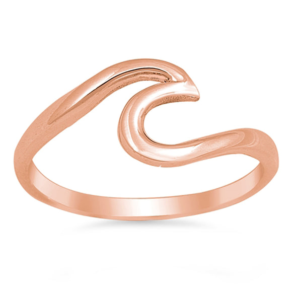 Rose Gold-Tone Wave Statement Fashion Ring .925 Sterling Silver Band Sizes 3-10