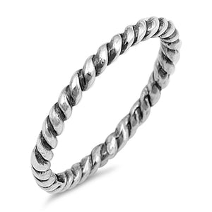 Oxidized Rope Wedding Stackable Ring .925 Sterling Silver Toe Band Sizes 2-12