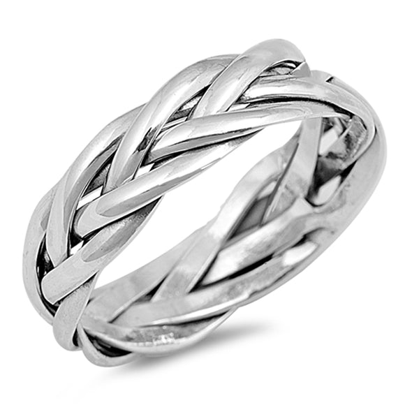 Braided Knot Weave Men's Wedding Ring New .925 Sterling Silver Band Sizes 6-13