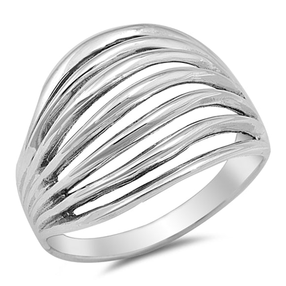 Shell Design Open Bar Wave Fashion Ring New .925 Sterling Silver Band Sizes 5-10