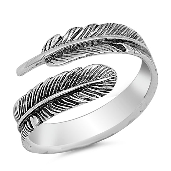 Open Oxidized Wrapped Leaf Ring New .925 Sterling Silver Feather Band Sizes 4-10