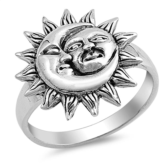 Sun Moon Universe Faces Ring New .925 Sterling Silver Band Sizes 5-10