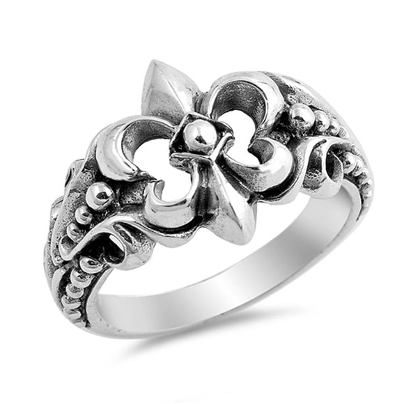 Fleur De Lis Ring New .925 Sterling Silver Beaded Filigree Band Sizes 5-10