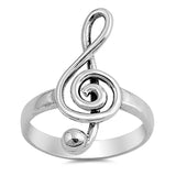 Swirl Music Note Ring New .925 Sterling Silver Treble Clef Band Sizes 5-10