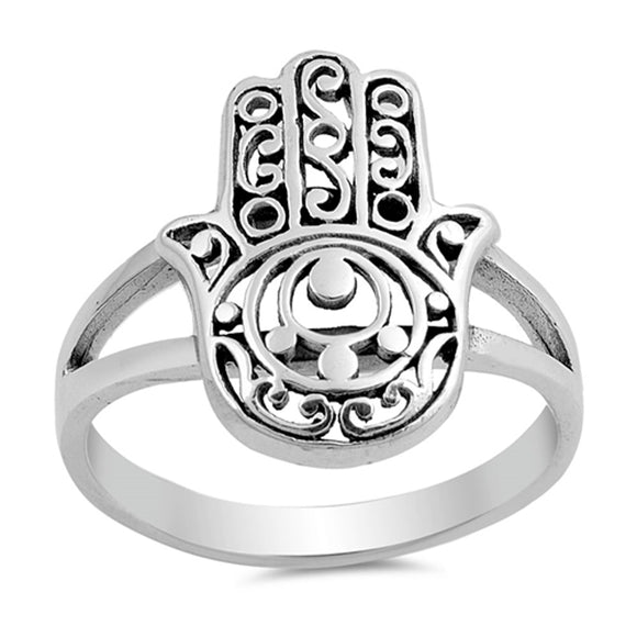 Filigree Hand of God Hamsa Ring New .925 Sterling Silver Band Sizes 5-10