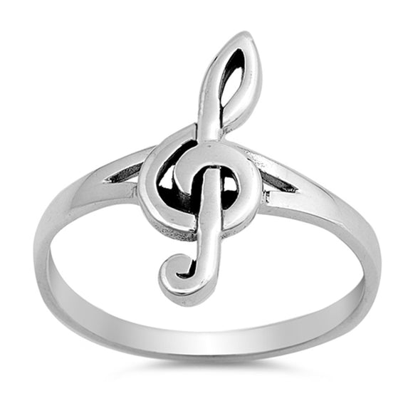 Oxidized Music Note Ring New .925 Sterling Silver Treble Clef Band Sizes 4-10