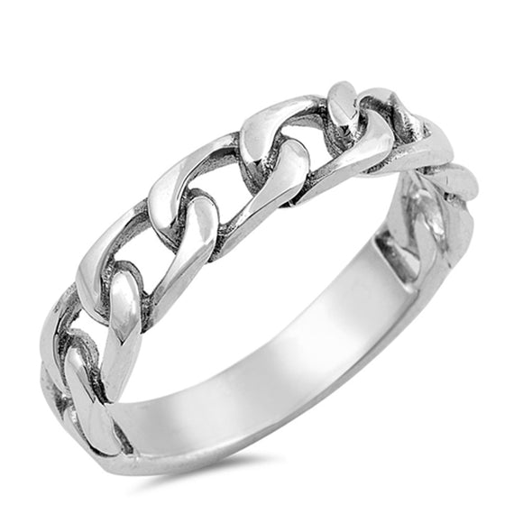 Oxidized Men's Curb Link Chain Ring New .925 Sterling Silver Band Sizes 4-10