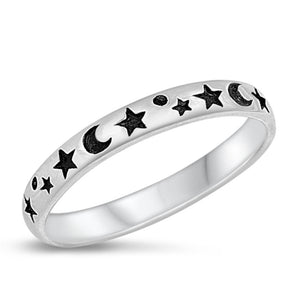 Moon Star Universe Boho Ring New .925 Sterling Silver Sizes 3-10